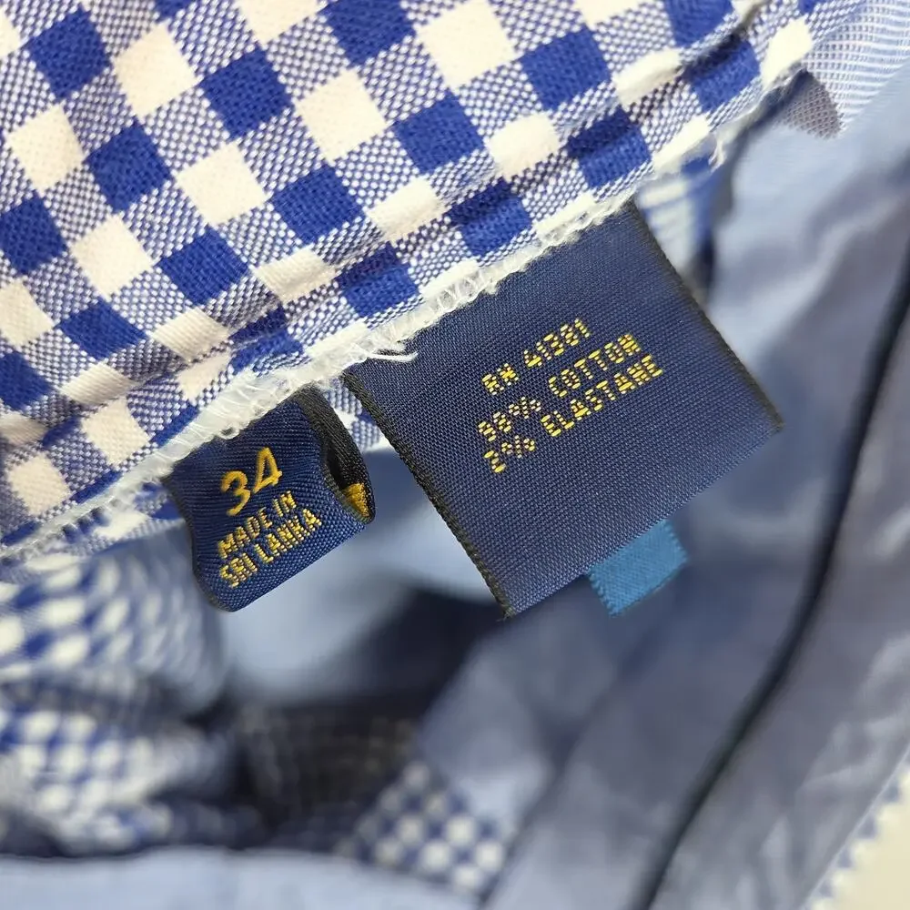 Polo Golf Blue & White Gingham Mens Fairway Shorts Sz 34 Preppy Plaid Gingham - Picture 10 of 11